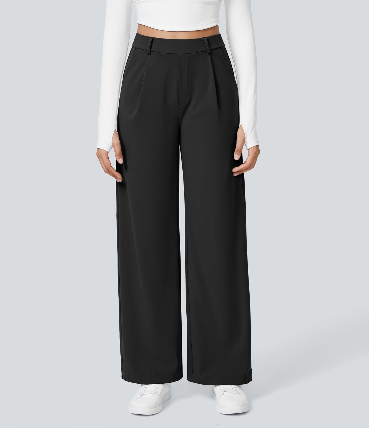 Pantalones de cintura alta con bolsillos y pernera recta