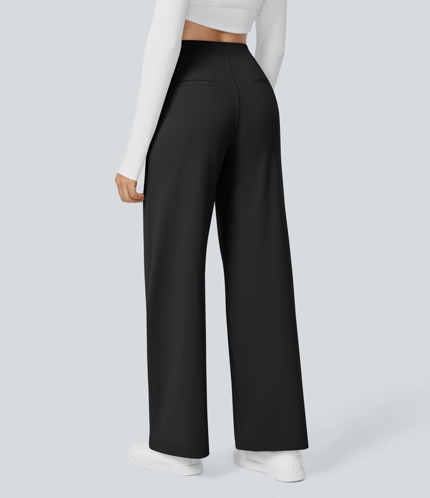Pantalones de cintura alta con bolsillos y pernera recta