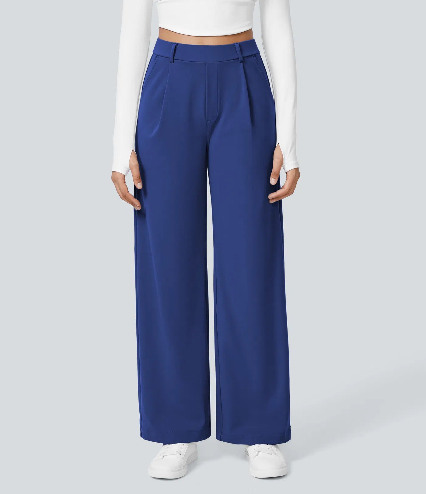 Pantalones de cintura alta con bolsillos y pernera recta