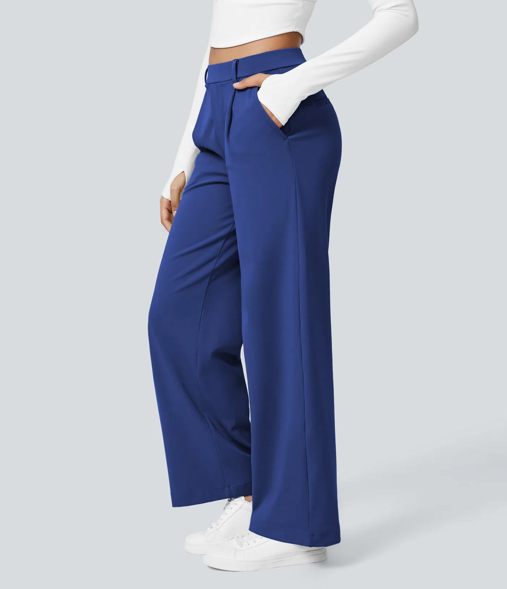Pantalones de cintura alta con bolsillos y pernera recta