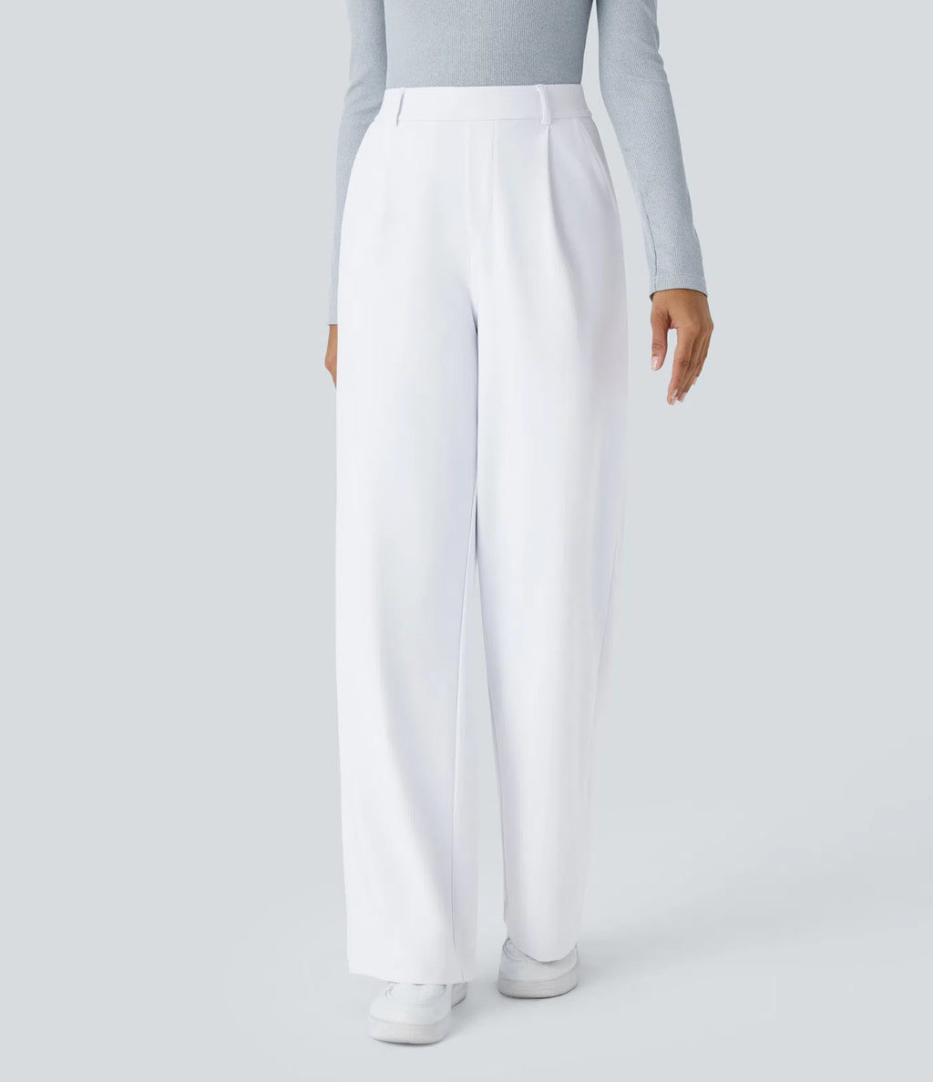 Pantalones de cintura alta con bolsillos y pernera recta