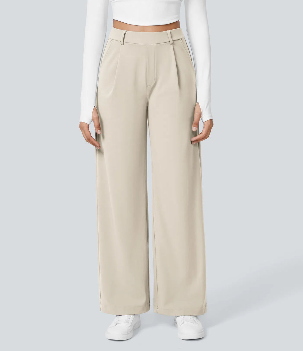 Pantalones de cintura alta con bolsillos y pernera recta
