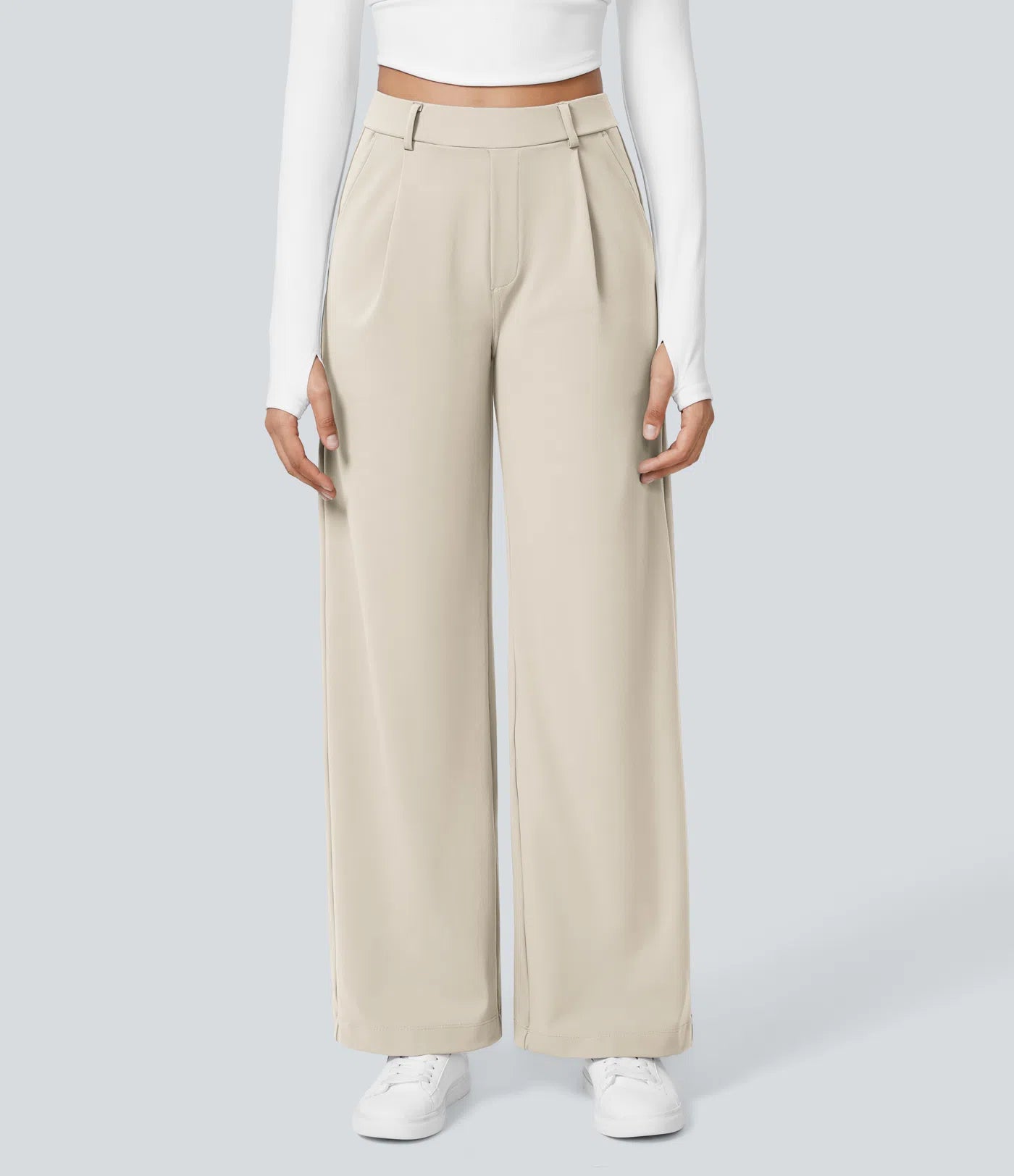 Pantalones de cintura alta con bolsillos y pernera recta