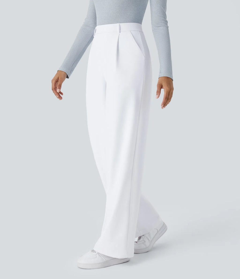 Pantalones de cintura alta con bolsillos y pernera recta