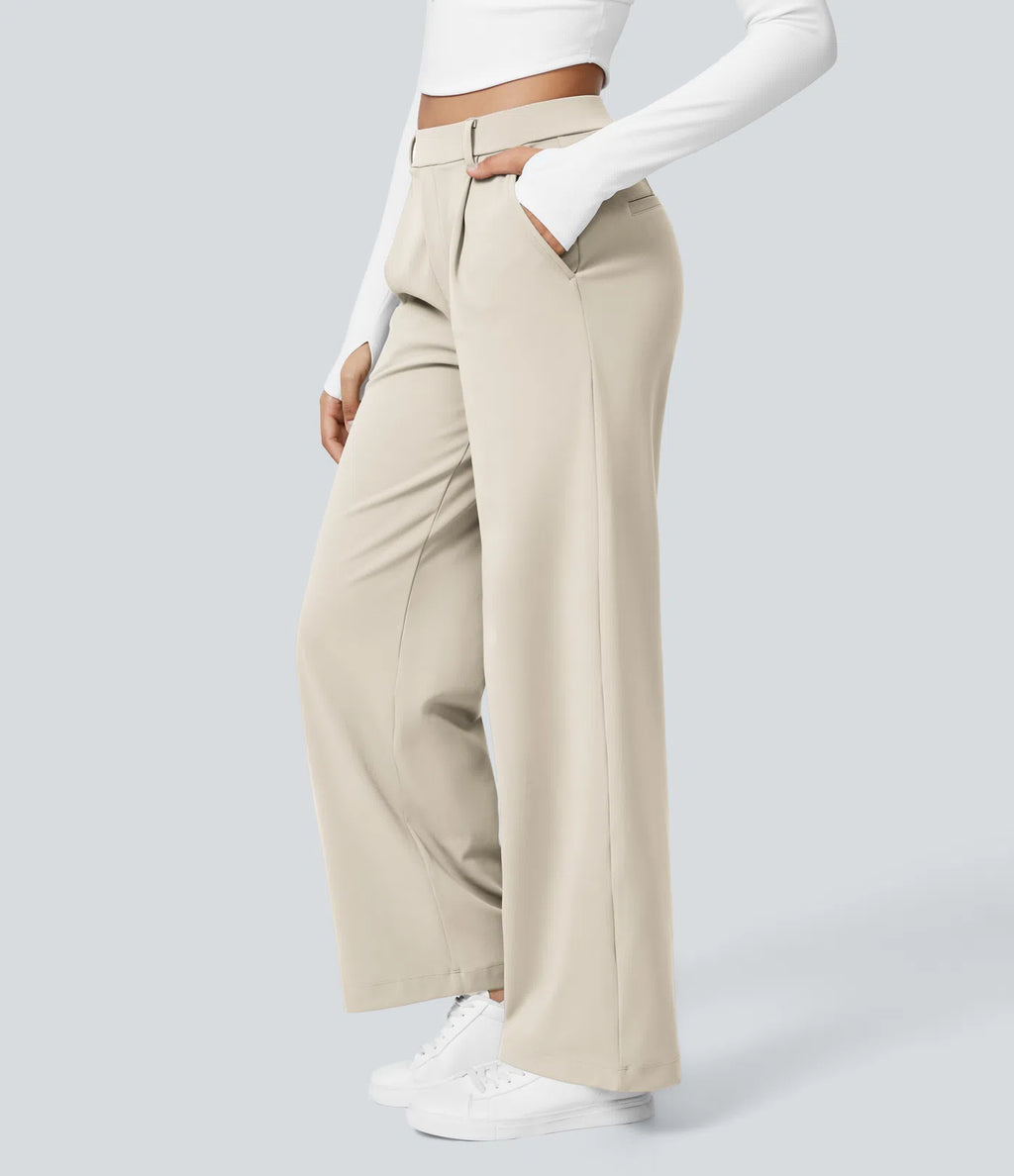 Pantalones de cintura alta con bolsillos y pernera recta