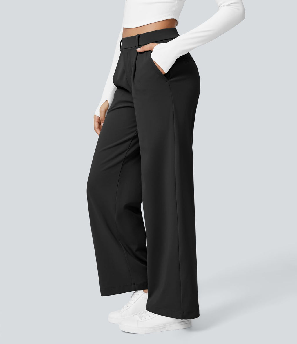 Pantalones de cintura alta con bolsillos y pernera recta