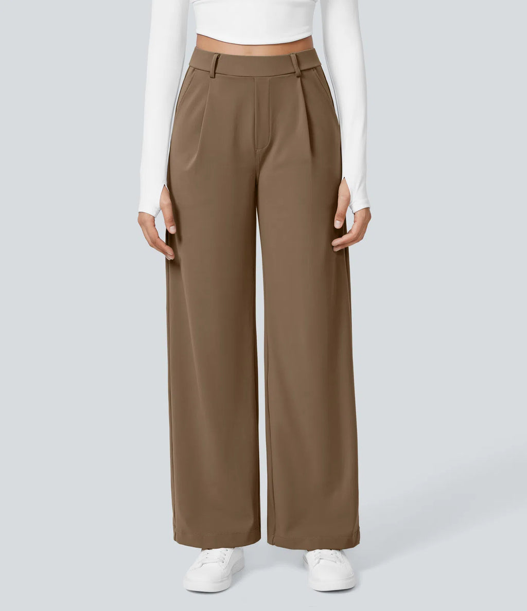 Pantalones de cintura alta con bolsillos y pernera recta