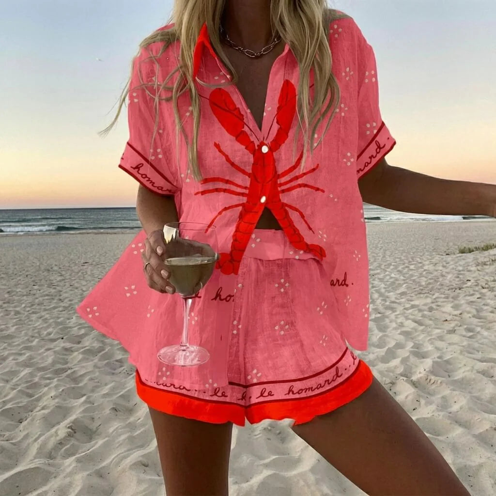 Conjunto rosa estampado de 2 piezas
