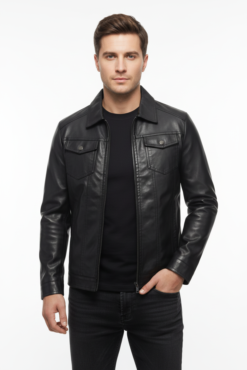 Cazadora de piel sintética - Negra