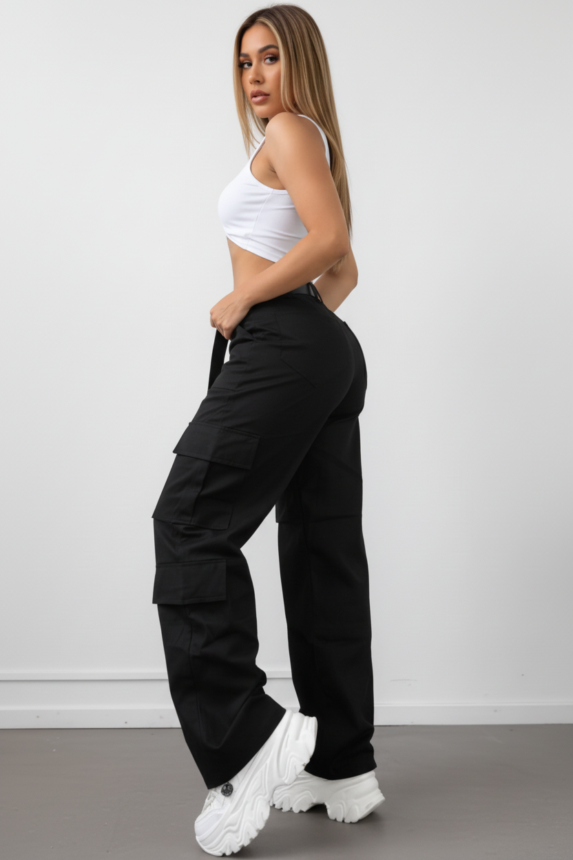 Modelo con pantalón cargo negro