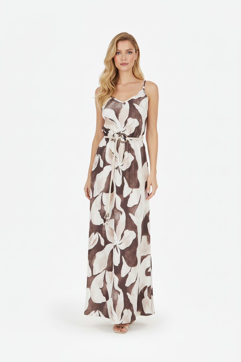 Modelo vestido floral caída natural