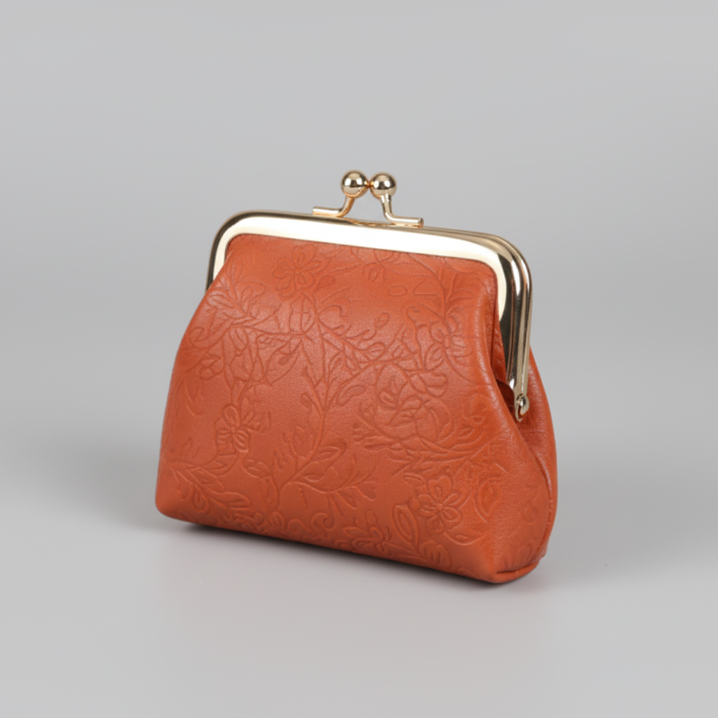 Monedero naranja con estampado fondo gris