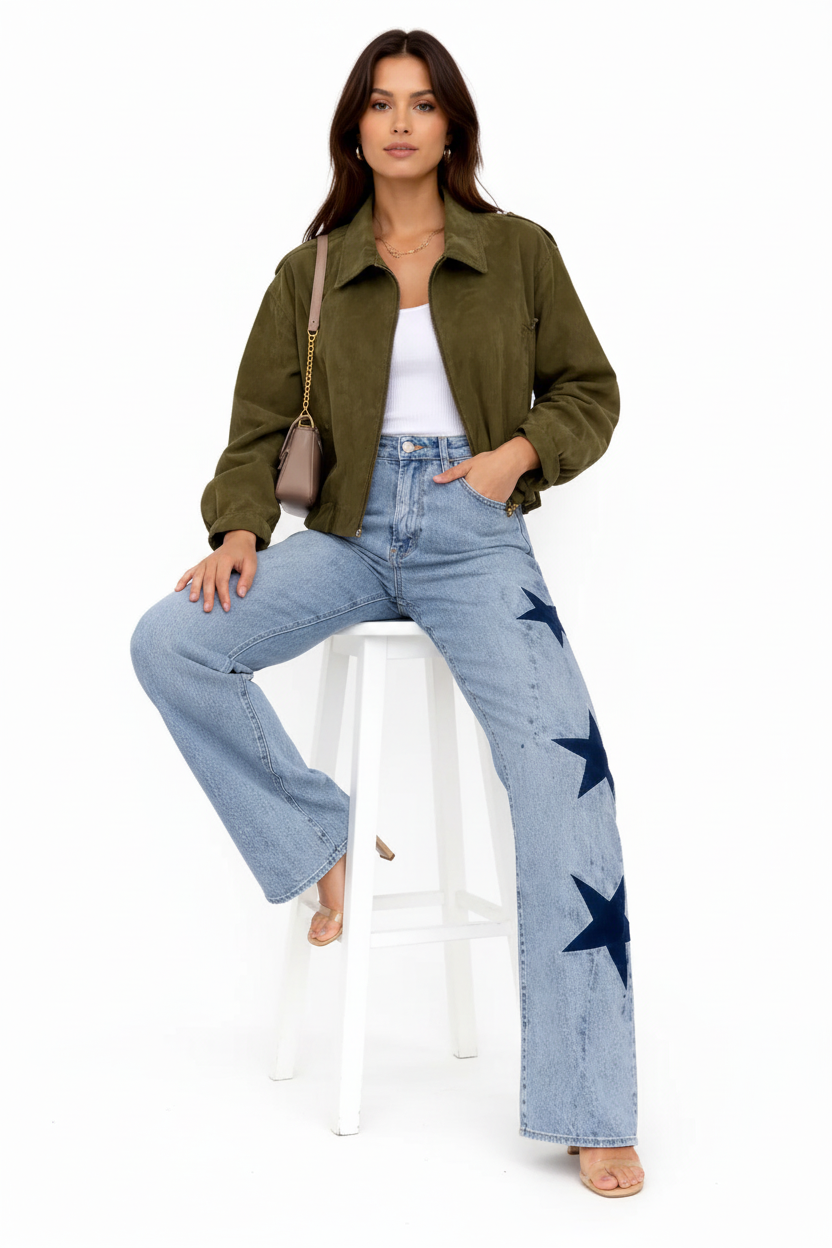 Nueva modelo con pantalones de estrellas