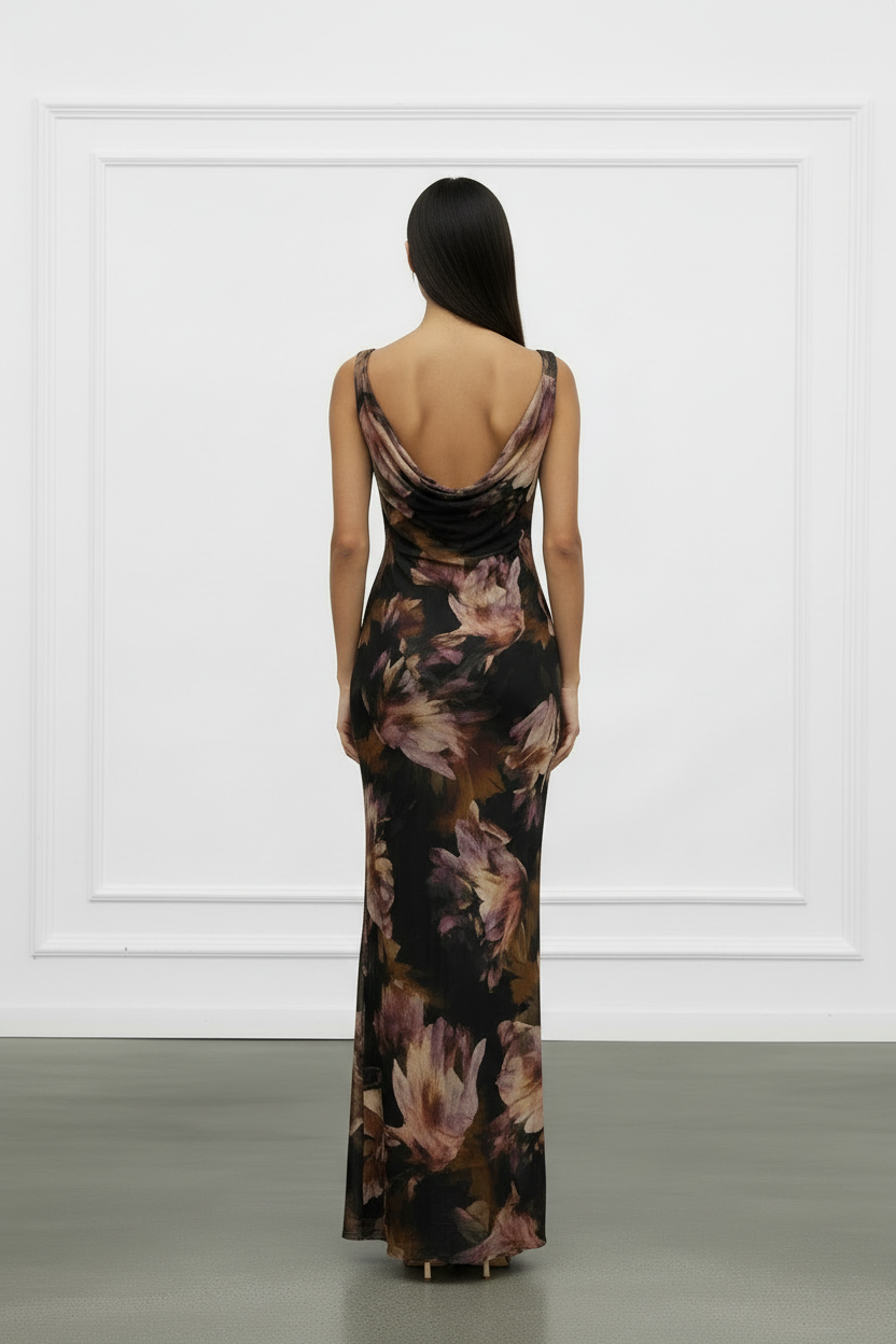 Vestido largo con tirantes y estampado floral